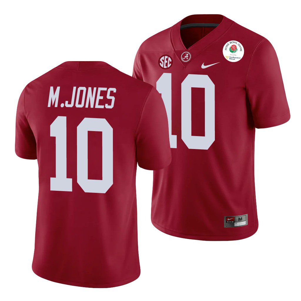Men's Alabama Crimson Tide Mac Jones #10 Crimson 2021 Rose Bowl NCAA College Football Jersey